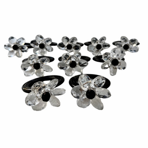 Pier 1 Set of 10 Glass Daisy Flower Napkin Rings Black Clear EUC